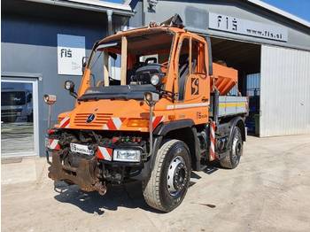 Tipper, Municipal/ Special vehicle Mercedes Benz UNIMOG U400 4X4 salt machine - dam. cab: picture 1