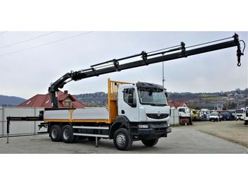 Dropside/ Flatbed truck, Crane truck RENAULT Kerax 370 DXI Darus Platós: picture 1