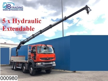 Dropside/ Flatbed truck Renault Kerax 450 Dxi 8x4, Hiab crane, Remote, Manual, Retarder, Airco, Steel suspension: picture 1