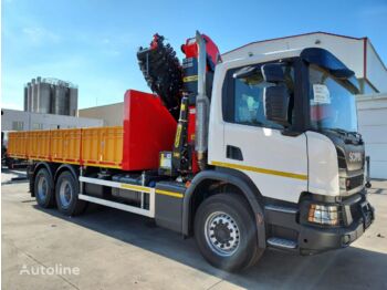 New Dropside/ Flatbed truck, Crane truck SCANIA P 370 XT PALFINGER 37002 TEC 7: picture 1