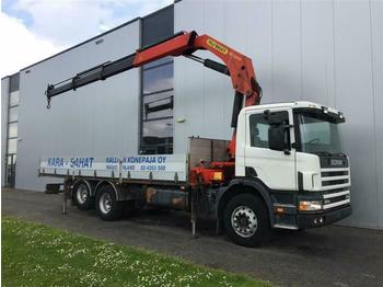 Dropside/ Flatbed truck Scania P124.360 6X2 PALFINGER PK32080 MANUAL FULL STEEL: picture 1