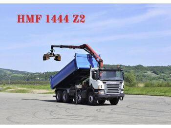 Tipper, Crane truck Scania P380 Kipper 5,50m *BORDMATIC*HMF 1444Z2/FUNK*8x4: picture 1