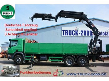 Dropside/ Flatbed truck, Crane truck Scania P 380 Hiab 377-E6+JIB 70X-4 Retarder TüV 02/22: picture 1