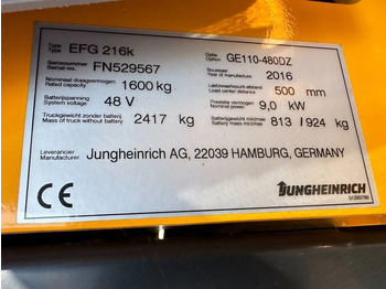 Electric forklift Jungheinrich EFG 216K 1.6 ton Triplex Freelift Sideshift Elektra Heftruck Accu 2020: picture 4 Electric forklift Jungheinrich EFG 216K 1.6 ton Triplex Freelift Sideshift Elektra Heftruck Accu 2020: picture 4