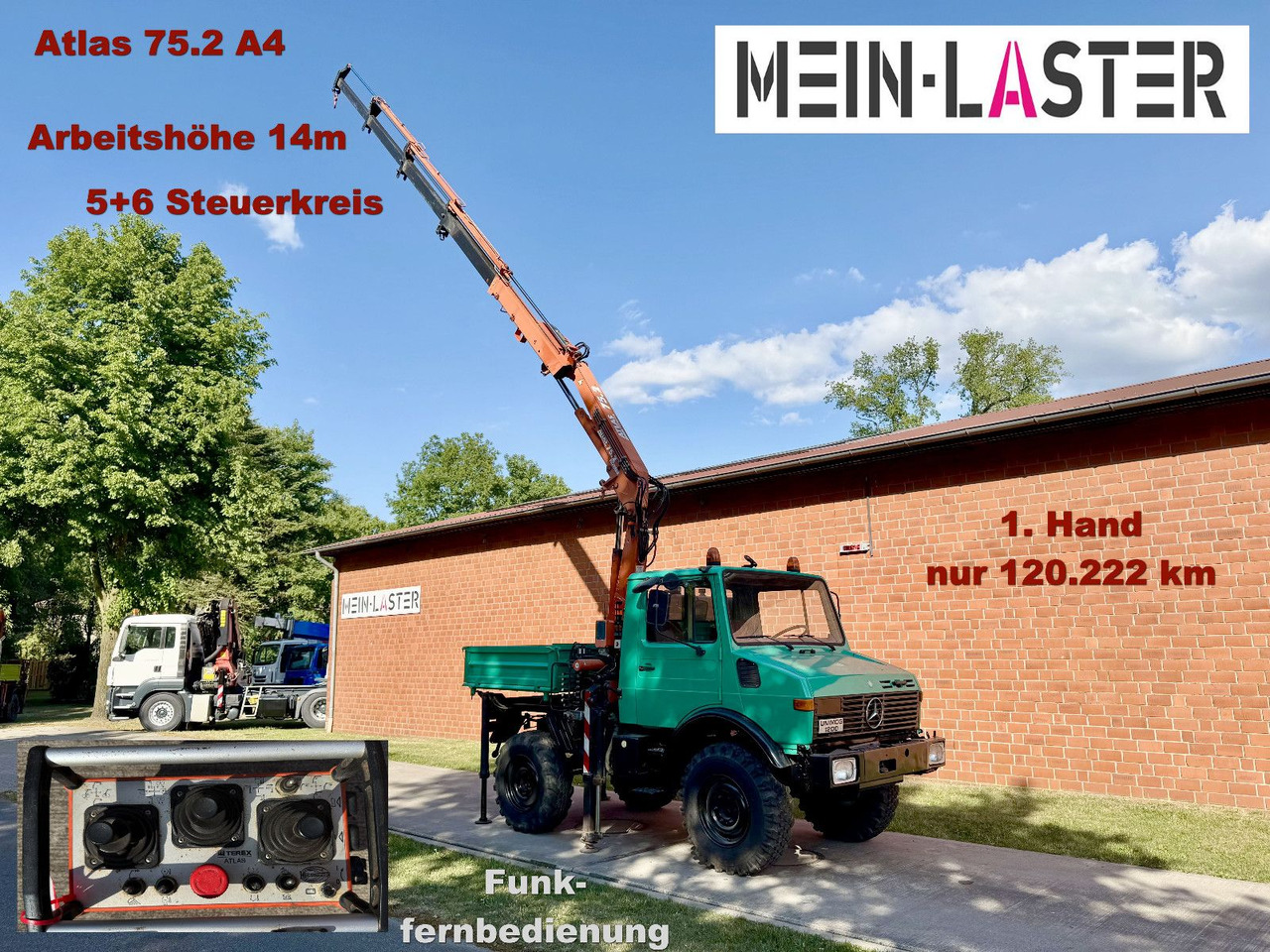 Unimog U 1200 Atlas 75.2 Kran 14 m Funk FB *1. Hand - Crane truck: picture 1 Unimog U 1200 Atlas 75.2 Kran 14 m Funk FB *1. Hand - Crane truck: picture 1
