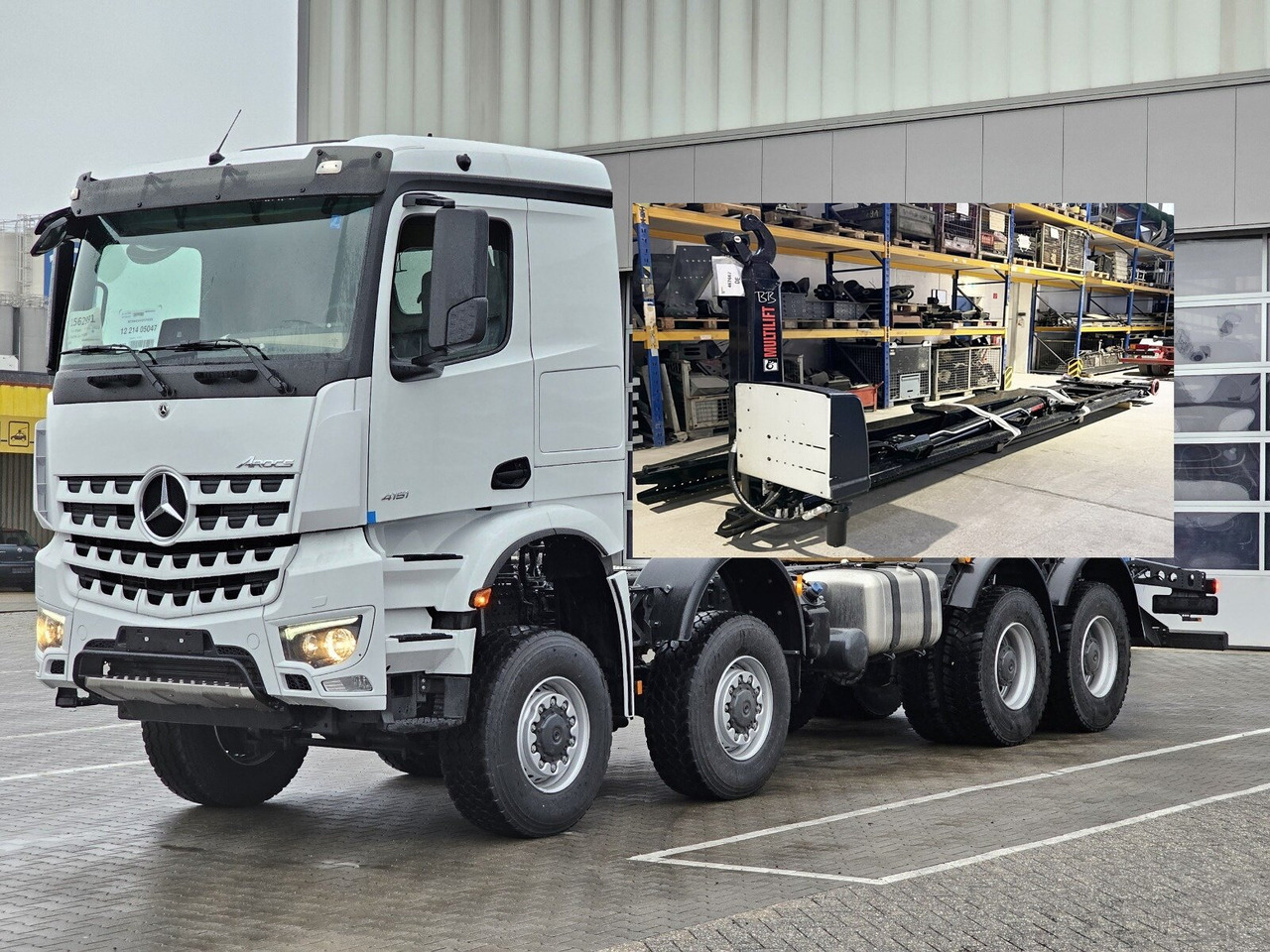 Mercedes-Benz Arocs 4151 AK 8x8/4 Arocs 4151 AK 8x8/4, Hiab Abrollanlage Ultima 26S59, Retarder, Navi, MultimediaCockpit, - Hook lift truck: picture 1 Mercedes-Benz Arocs 4151 AK 8x8/4 Arocs 4151 AK 8x8/4, Hiab Abrollanlage Ultima 26S59, Retarder, Navi, MultimediaCockpit, - Hook lift truck: picture 1