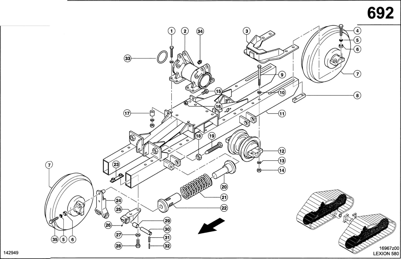 Claas Lexion 580 KOŁPAK DOCISKOWY 0007562140 (Półgąsienica stalowa; rama podwozia) - Undercarriage parts for Combine harvester: picture 1 Claas Lexion 580 KOŁPAK DOCISKOWY 0007562140 (Półgąsienica stalowa; rama podwozia) - Undercarriage parts for Combine harvester: picture 1
