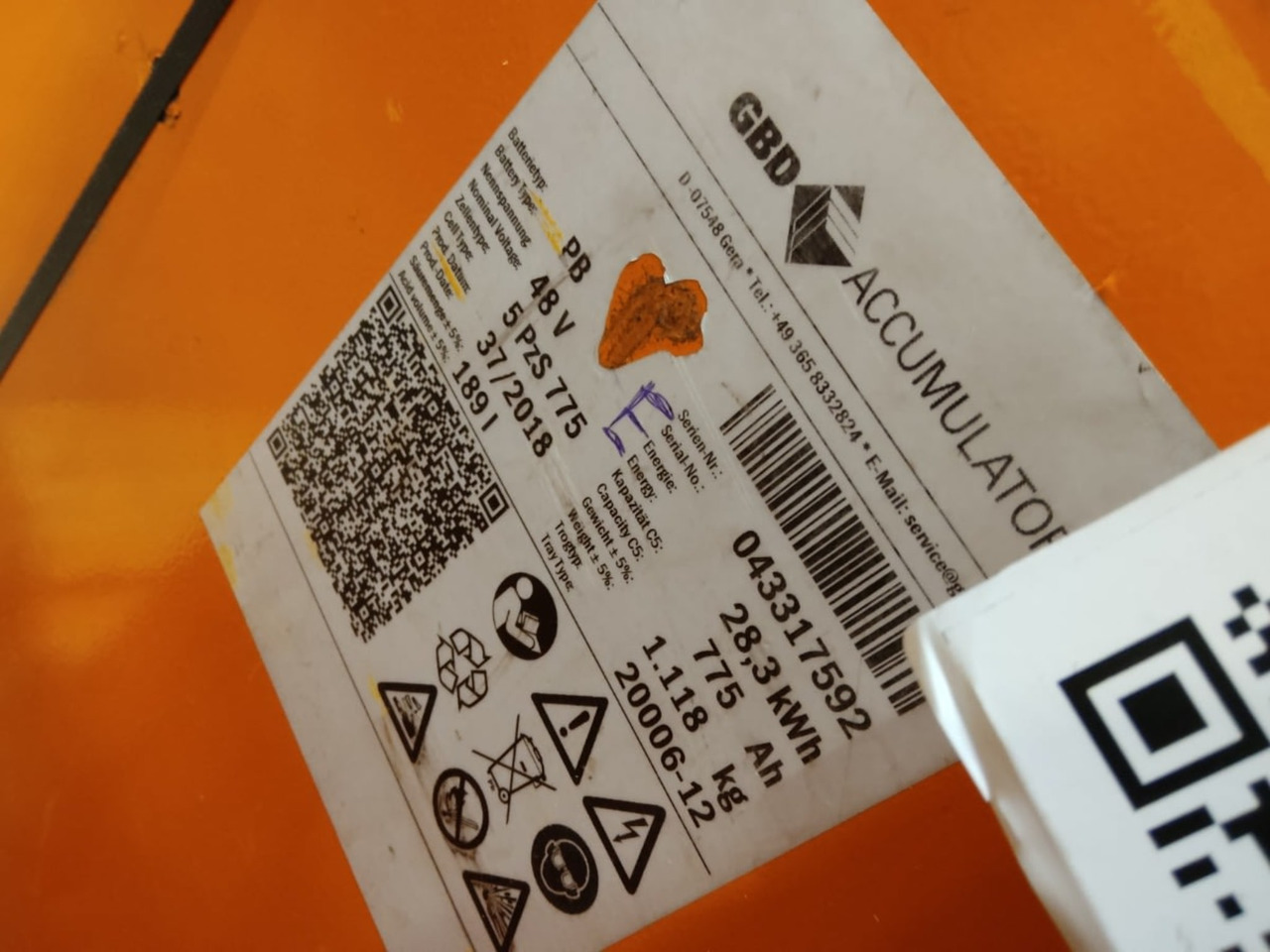 GBD 48V 775Ah - Battery for Material handling equipment: picture 2 GBD 48V 775Ah - Battery for Material handling equipment: picture 2