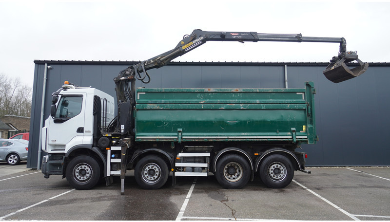 Renault PREMIUM 380 DXI 8X2/6 2 SIDE TIPPER WITH PLFINGER Q 170 Z CRANE.278.200KM - Crane truck: picture 1 Renault PREMIUM 380 DXI 8X2/6 2 SIDE TIPPER WITH PLFINGER Q 170 Z CRANE.278.200KM - Crane truck: picture 1
