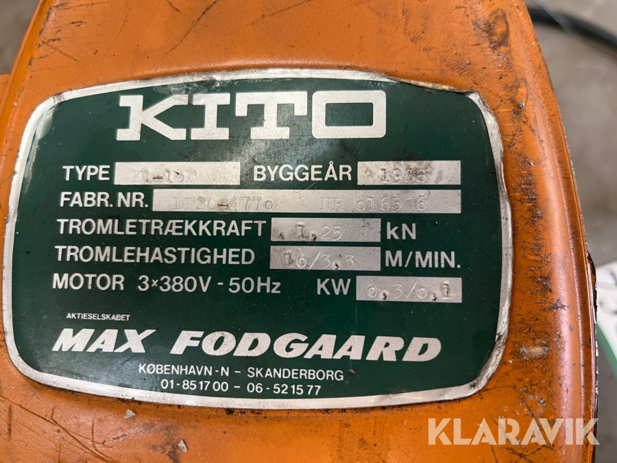 Hejseværk KITO KL-10F - Workshop equipment: picture 5 Hejseværk KITO KL-10F - Workshop equipment: picture 5