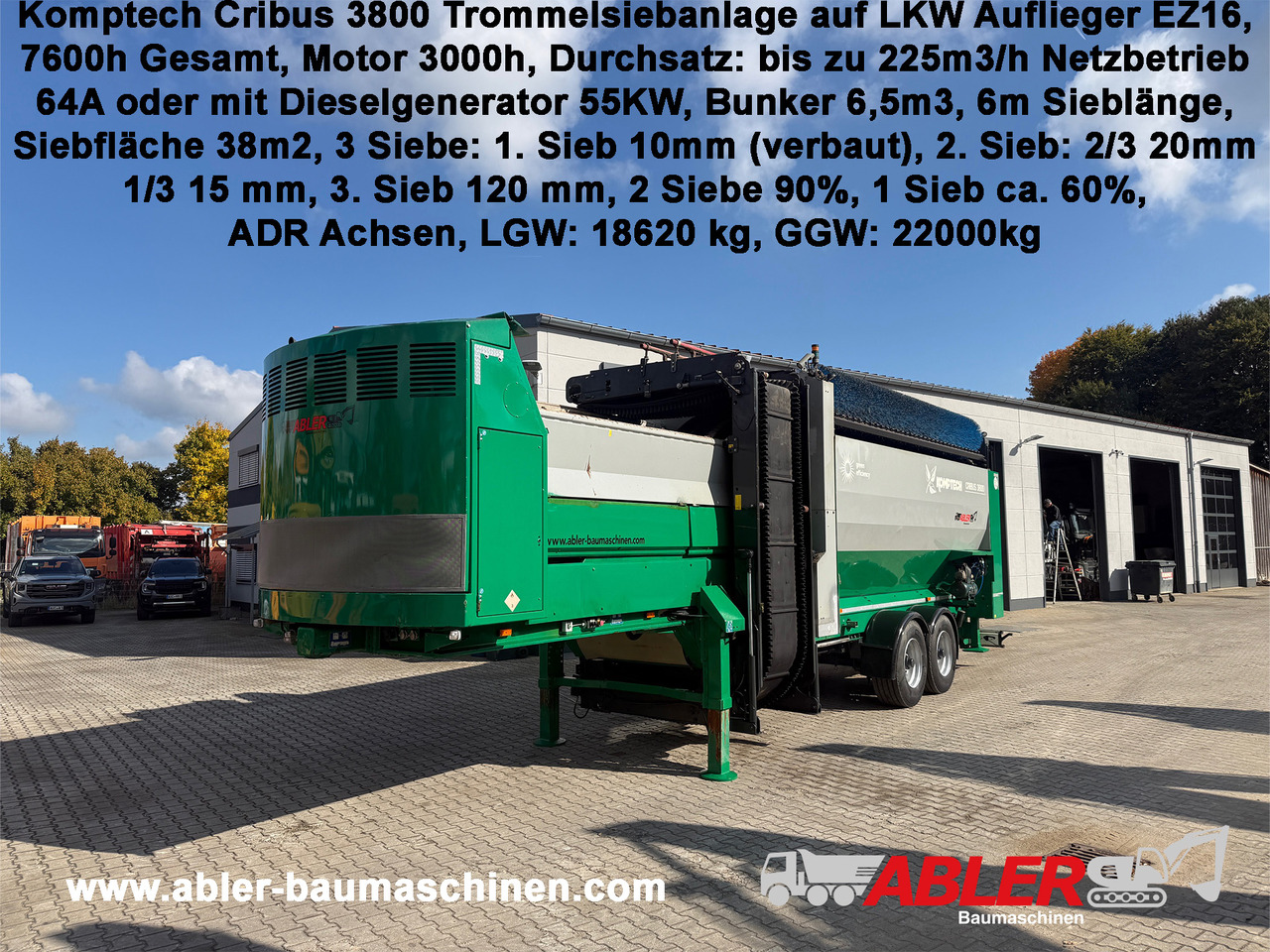 Komptech Cribus 3800 Trommelsiebanlage auf Auflieger - Screener, Semi-trailer: picture 1 Komptech Cribus 3800 Trommelsiebanlage auf Auflieger - Screener, Semi-trailer: picture 1