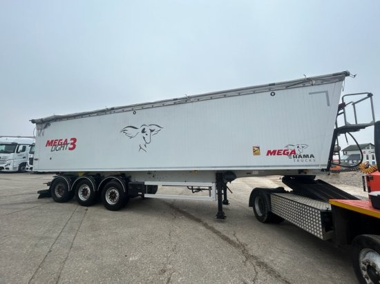 MEGA Alu-Kastenmulde 55m³, SAF-Achsen, Rollplane, Kombiklappe, Stehpodest - Tipper semi-trailer: picture 1 MEGA Alu-Kastenmulde 55m³, SAF-Achsen, Rollplane, Kombiklappe, Stehpodest - Tipper semi-trailer: picture 1