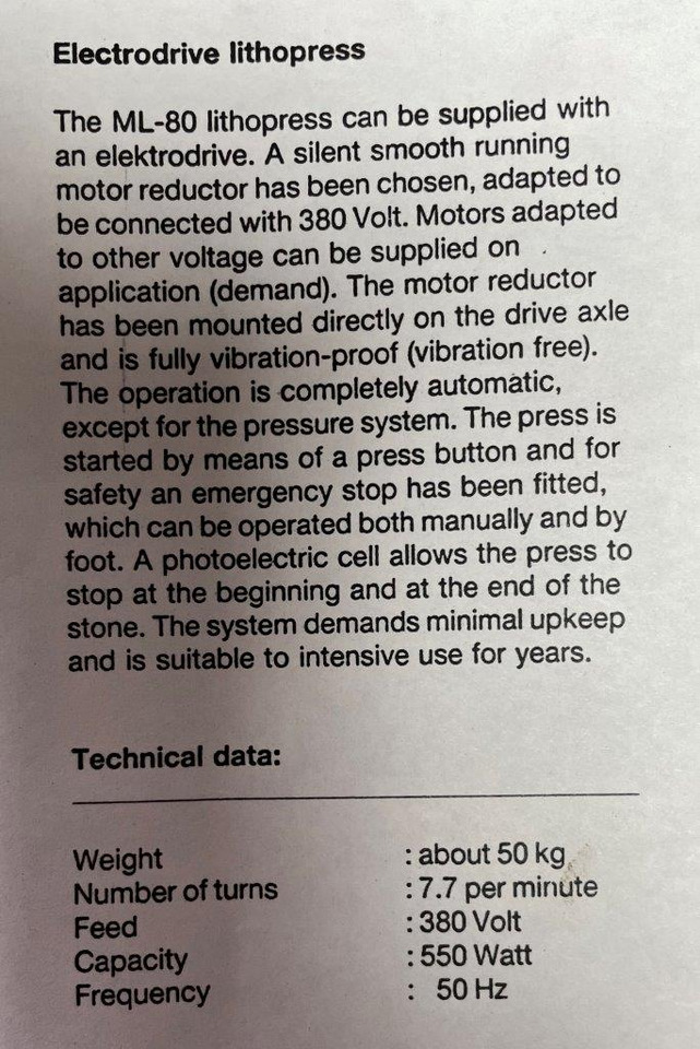 Rarity motor driven lithography press Peter van Ginkel model L-90 motor - Printing machinery: picture 5 Rarity motor driven lithography press Peter van Ginkel model L-90 motor - Printing machinery: picture 5