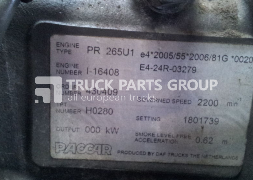 DAF engine PR26541 1-16408 PR26541 1-16408 by Paccar PR 265U1 EUR engine - Engine for Truck: picture 2 DAF engine PR26541 1-16408 PR26541 1-16408 by Paccar PR 265U1 EUR engine - Engine for Truck: picture 2