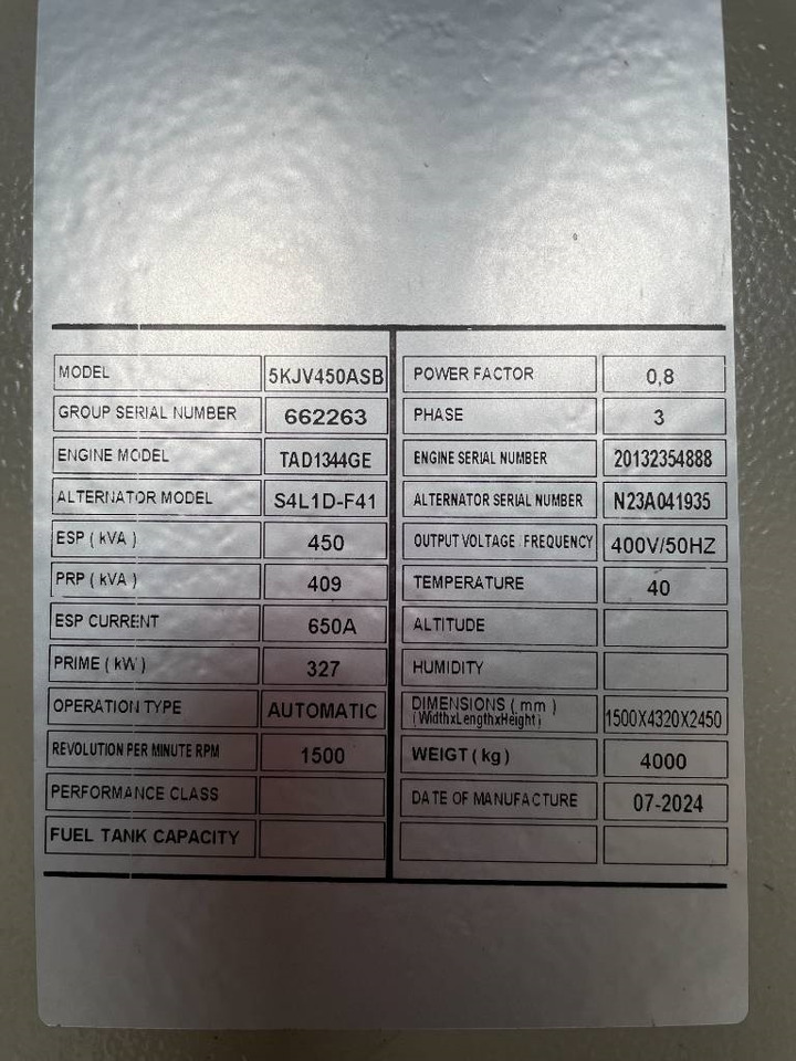 Volvo TAD1344GE - 450 kVA Generator - DPX-18880 - Generator set: picture 5 Volvo TAD1344GE - 450 kVA Generator - DPX-18880 - Generator set: picture 5