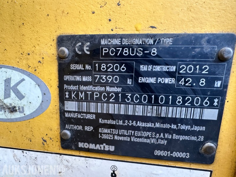 2012 Komatsu PC78US-8 - 7819 Timer - Excavator: picture 3 2012 Komatsu PC78US-8 - 7819 Timer - Excavator: picture 3