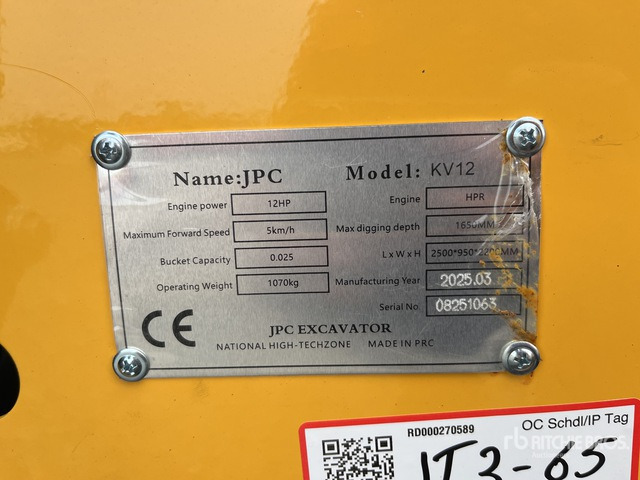 2025 JPC KV12 (Unused) Mini Excavator: <6.6t - Mini excavator: picture 2 2025 JPC KV12 (Unused) Mini Excavator: <6.6t - Mini excavator: picture 2