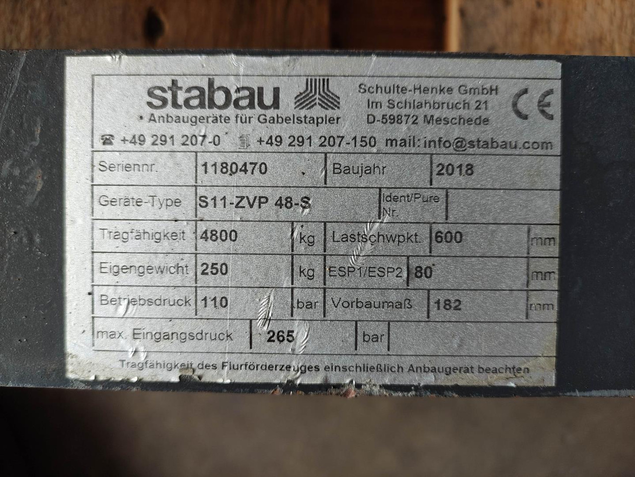 Stabau S11-ZVP 48 S - Forks for Material handling equipment: picture 5 Stabau S11-ZVP 48 S - Forks for Material handling equipment: picture 5