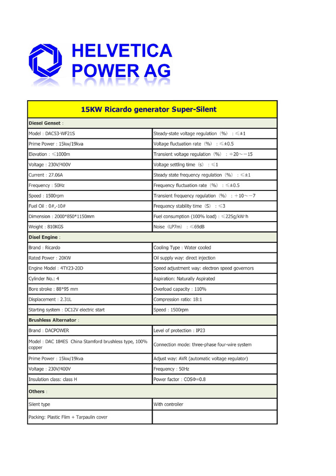 Leasing of HELVETICA POWER HP019S1A   19KVA / 15 KW Diesel Stromgenerator HELVETICA POWER HP019S1A   19KVA / 15 KW Diesel Stromgenerator: picture 6 Leasing of HELVETICA POWER HP019S1A   19KVA / 15 KW Diesel Stromgenerator HELVETICA POWER HP019S1A   19KVA / 15 KW Diesel Stromgenerator: picture 6