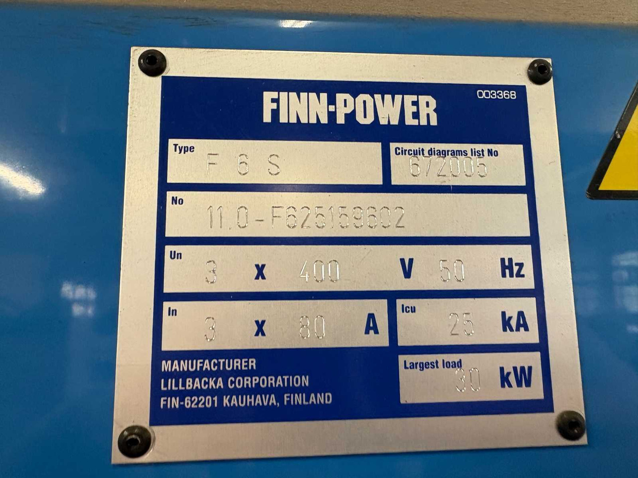 Sheet metal work centre Finn-Power F 6 S - Metalworking machinery: picture 3 Sheet metal work centre Finn-Power F 6 S - Metalworking machinery: picture 3