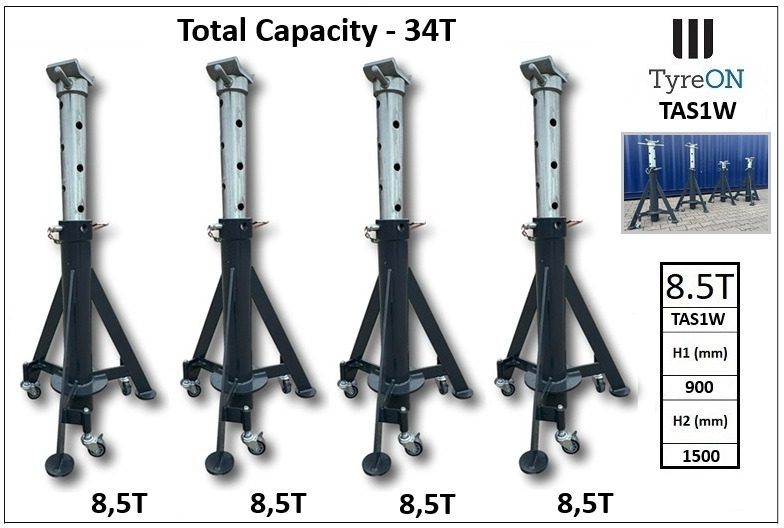 4 pieces TAS1W 8.5T mobile axle supports 900-1500 mm - Workshop equipment: picture 1 4 pieces TAS1W 8.5T mobile axle supports 900-1500 mm - Workshop equipment: picture 1