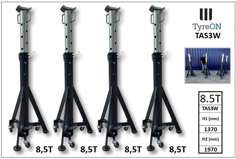 4 pieces TAS3W 8.5T mobile heavy duty axle stands 1370-1970 mm - Workshop equipment: picture 1 4 pieces TAS3W 8.5T mobile heavy duty axle stands 1370-1970 mm - Workshop equipment: picture 1