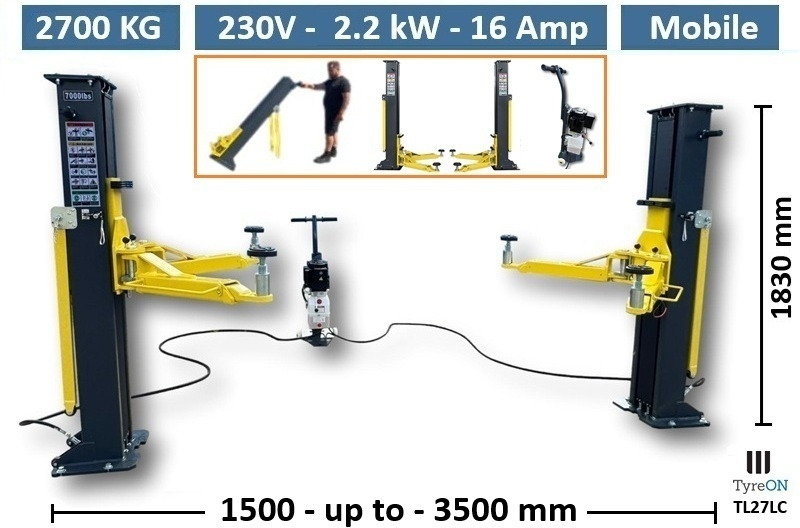 TL27LC portable 2 post lift 2.7T - 230 V - Column height 183 cm - Lifting height 140 cm - Portable two post lift, easy to install and store - Warehouse equipment: picture 3 TL27LC portable 2 post lift 2.7T - 230 V - Column height 183 cm - Lifting height 140 cm - Portable two post lift, easy to install and store - Warehouse equipment: picture 3