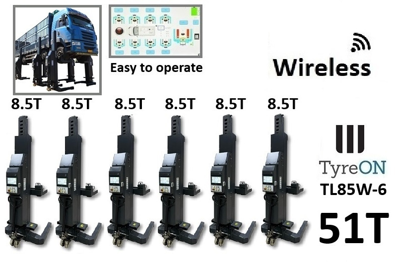 TL85W-6 51T wireless - 6 x 8,5 T - battery 24V DC / 3 kW per column - Spark proof, welding, cutting and grinding - Workshop equipment: picture 1 TL85W-6 51T wireless - 6 x 8,5 T - battery 24V DC / 3 kW per column - Spark proof, welding, cutting and grinding - Workshop equipment: picture 1