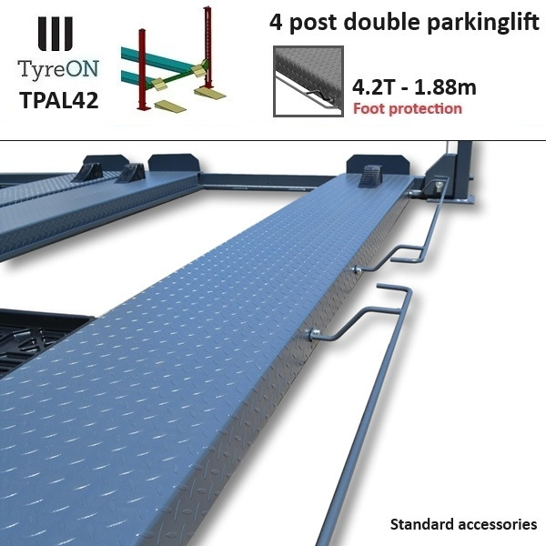TPAL42 mobile double 4 post parking lift for car - 4.2T - Height 188 cm - Long 415 cm runways with automatic roll-off protection - 230V - To park 4 vehicles - Workshop equipment: picture 5 TPAL42 mobile double 4 post parking lift for car - 4.2T - Height 188 cm - Long 415 cm runways with automatic roll-off protection - 230V - To park 4 vehicles - Workshop equipment: picture 5
