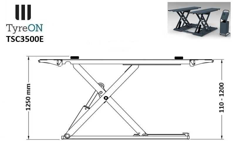 TSC3500E mobile midrise car scissor lift with electrical release - Capacity 3,5T - Lifting height 125 cm - 230V - Graphite gray - Workshop equipment: picture 5 TSC3500E mobile midrise car scissor lift with electrical release - Capacity 3,5T - Lifting height 125 cm - 230V - Graphite gray - Workshop equipment: picture 5