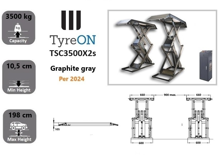 TSC3500X2s full rise scissorlift car - hydraulic mechanical lock - extra wide and long lifting tables - completely graphite gray - Workshop equipment: picture 2 TSC3500X2s full rise scissorlift car - hydraulic mechanical lock - extra wide and long lifting tables - completely graphite gray - Workshop equipment: picture 2