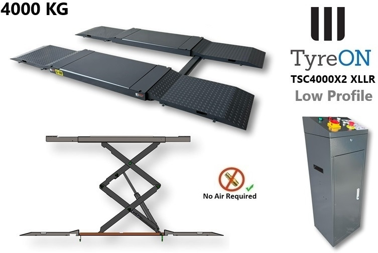 TSC4000X2 XLLR Low Profile 4T floor mounted scissor lift - Large lifting range, 66 cm wide extendable tables 148.5 to 230,5 cm - Hydromechanically locked - no air required - Also for vehicles with 5 c - Workshop equipment: picture 5 TSC4000X2 XLLR Low Profile 4T floor mounted scissor lift - Large lifting range, 66 cm wide extendable tables 148.5 to 230,5 cm - Hydromechanically locked - no air required - Also for vehicles with 5 c - Workshop equipment: picture 5