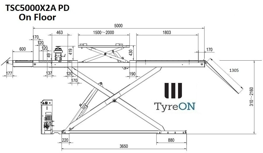 TSC5000X2A PD Alignment scissor lift - On floor - Free wheel lifting system - 5.6 m lightened runways - 5T - Play detector - Mounted on the floor - Workshop equipment: picture 2 TSC5000X2A PD Alignment scissor lift - On floor - Free wheel lifting system - 5.6 m lightened runways - 5T - Play detector - Mounted on the floor - Workshop equipment: picture 2
