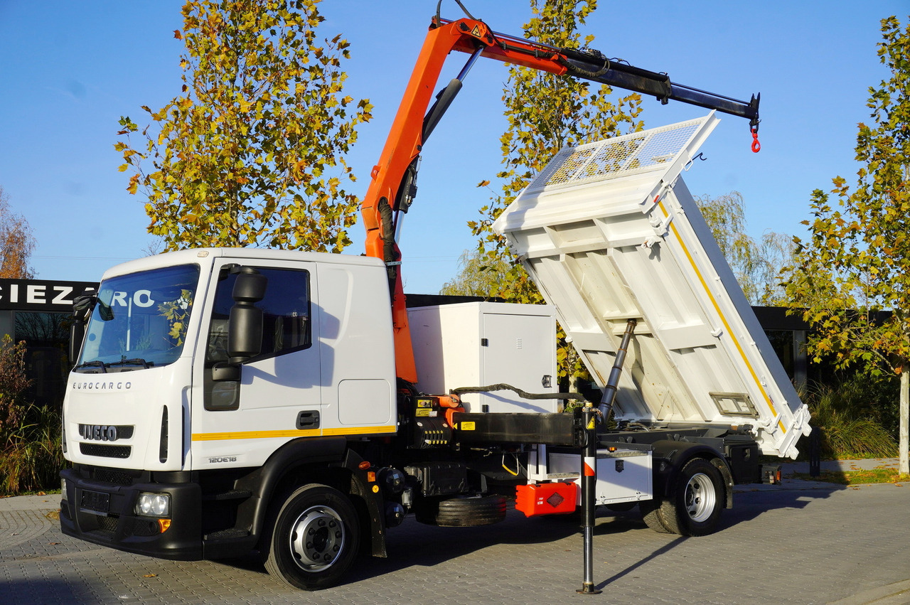 IVECO Eurocargo 120E18 Crane Palfinger / 3-way tipper / sleeper cab - Dropside/ Flatbed truck, Crane truck: picture 1 IVECO Eurocargo 120E18 Crane Palfinger / 3-way tipper / sleeper cab - Dropside/ Flatbed truck, Crane truck: picture 1