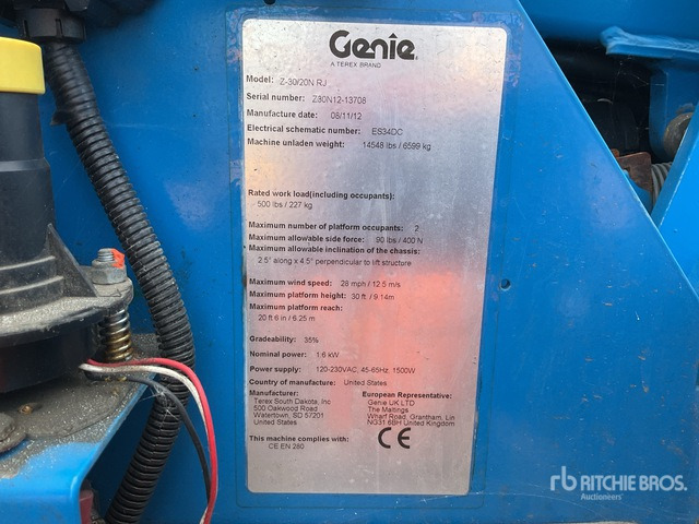 2012 Genie Z-30/20N RJ 2WD Electric Articulating Boom Lift - Articulated boom: picture 1 2012 Genie Z-30/20N RJ 2WD Electric Articulating Boom Lift - Articulated boom: picture 1
