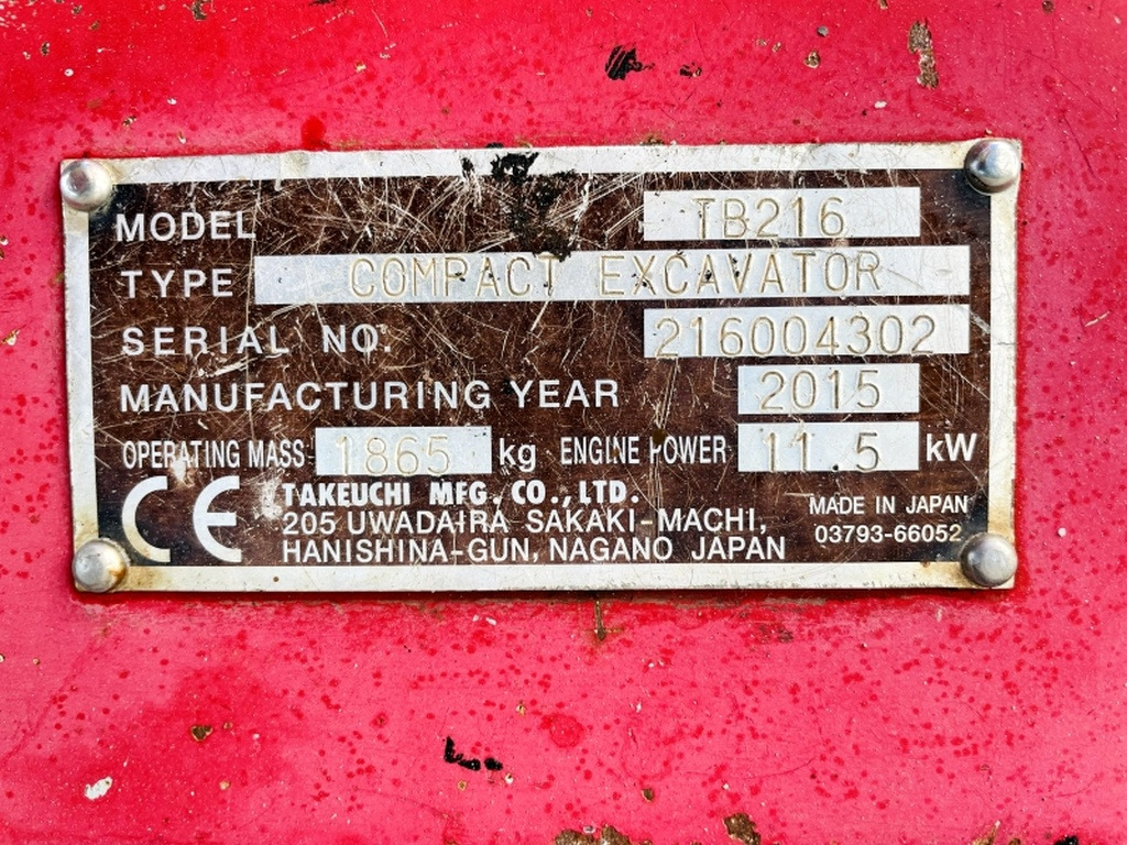 Takeuchi TB216 (4095) - Mini excavator: picture 3 Takeuchi TB216 (4095) - Mini excavator: picture 3