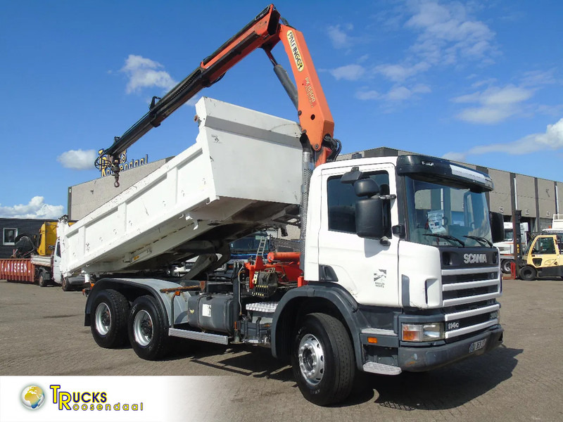Scania T114-380 + 3SIDE TIPPER + PALFINGER PK155 + 6X4 + MANUAL + SPRING - Crane truck: picture 1 Scania T114-380 + 3SIDE TIPPER + PALFINGER PK155 + 6X4 + MANUAL + SPRING - Crane truck: picture 1