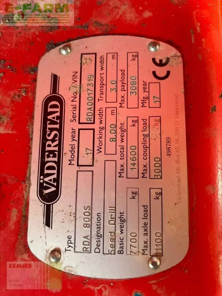Väderstad rapid rda 800 s - Seed drill: picture 3 Väderstad rapid rda 800 s - Seed drill: picture 3