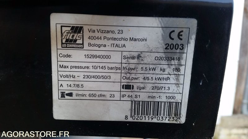 COMPRESSEUR VERTICAL DE MARQUE FIAC TYPE AB-300-670 CUVE 270l TRIPHASE - Air compressor: picture 3 COMPRESSEUR VERTICAL DE MARQUE FIAC TYPE AB-300-670 CUVE 270l TRIPHASE - Air compressor: picture 3
