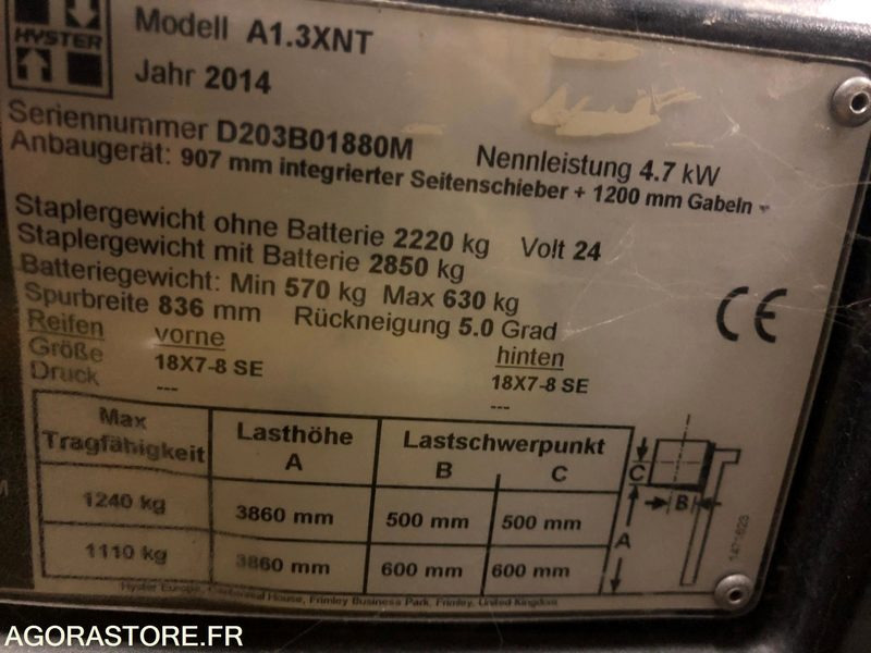 Chariot frontal 3 roues 2014 - Hyster A1.3 XNT - Electric forklift: picture 5 Chariot frontal 3 roues 2014 - Hyster A1.3 XNT - Electric forklift: picture 5