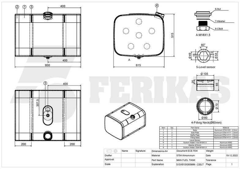 New Fuel tank for Truck MAN New aluminum fuel tank 220L: picture 8