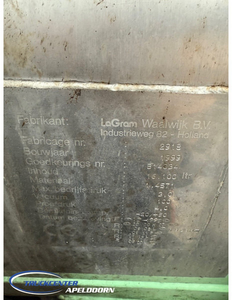 Lagram Vacuumtank 16100 Liter, RVS, Kipper, ADR - Vacuum truck: picture 2 Lagram Vacuumtank 16100 Liter, RVS, Kipper, ADR - Vacuum truck: picture 2