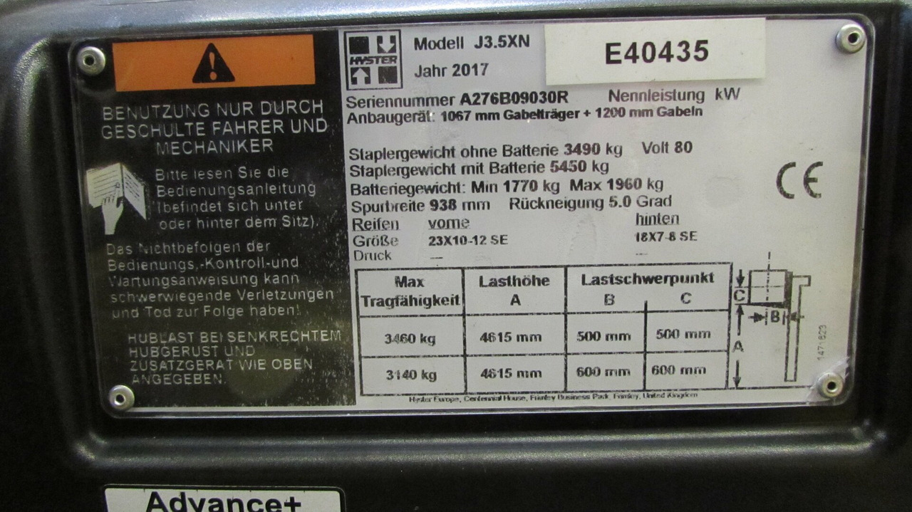 Electric forklift Hyster J3.5 XN Advance + 2017 E40435 - Electric forklift: picture 5 Electric forklift Hyster J3.5 XN Advance + 2017 E40435 - Electric forklift: picture 5