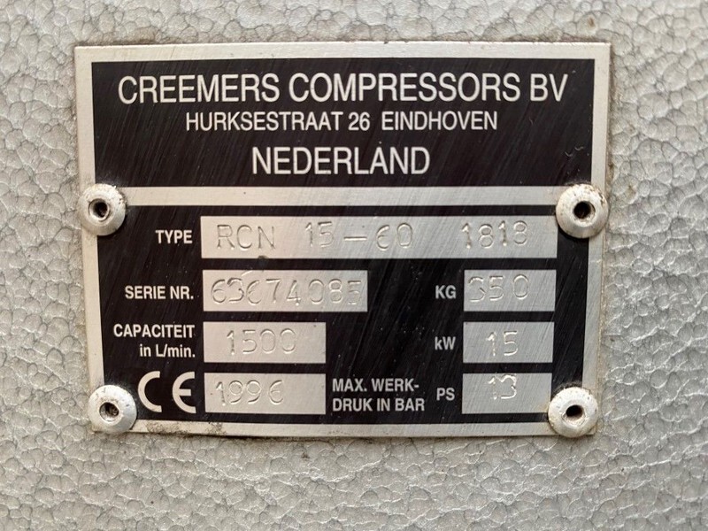 Creemers RCN 15-60 15 kW 1500 L / min 13 Bar Elektrische Schroefcompressor - Air compressor: picture 3 Creemers RCN 15-60 15 kW 1500 L / min 13 Bar Elektrische Schroefcompressor - Air compressor: picture 3