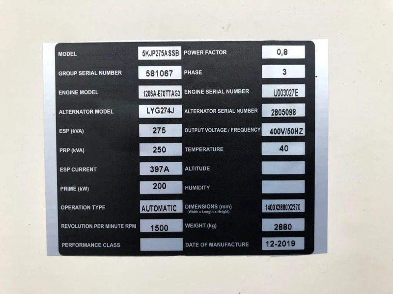 Perkins 275 kVA Supersilent generatorset - Generator set: picture 5 Perkins 275 kVA Supersilent generatorset - Generator set: picture 5