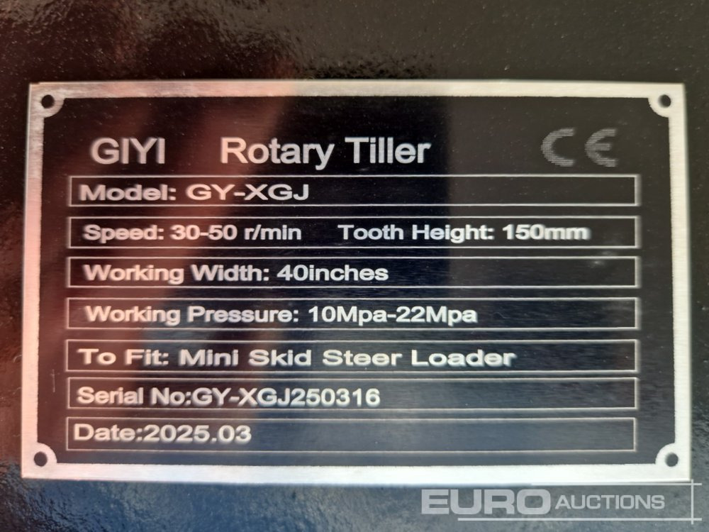 Attachment for Skid steer loader Unused GIYI GY-XGJ Tiller to suit Skidsteer: picture 9