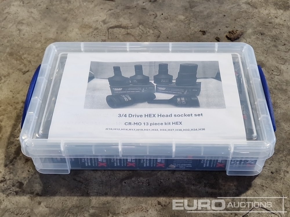 Unused Solid X 3/4" Drive Impact Socket HEX Drive Set (H10,H12,H14,H17,H19,H21,H22,H24,H27,H30,H32,H34,H36MM) - Workshop equipment: picture 1 Unused Solid X 3/4" Drive Impact Socket HEX Drive Set (H10,H12,H14,H17,H19,H21,H22,H24,H27,H30,H32,H34,H36MM) - Workshop equipment: picture 1