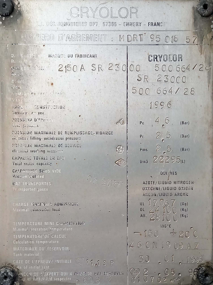 Tank semi-trailer CRYOLOR gas tank semi trailer cryogenic for nitrogen, argon, oxygen, LIN, LOX, LAR.: picture 9