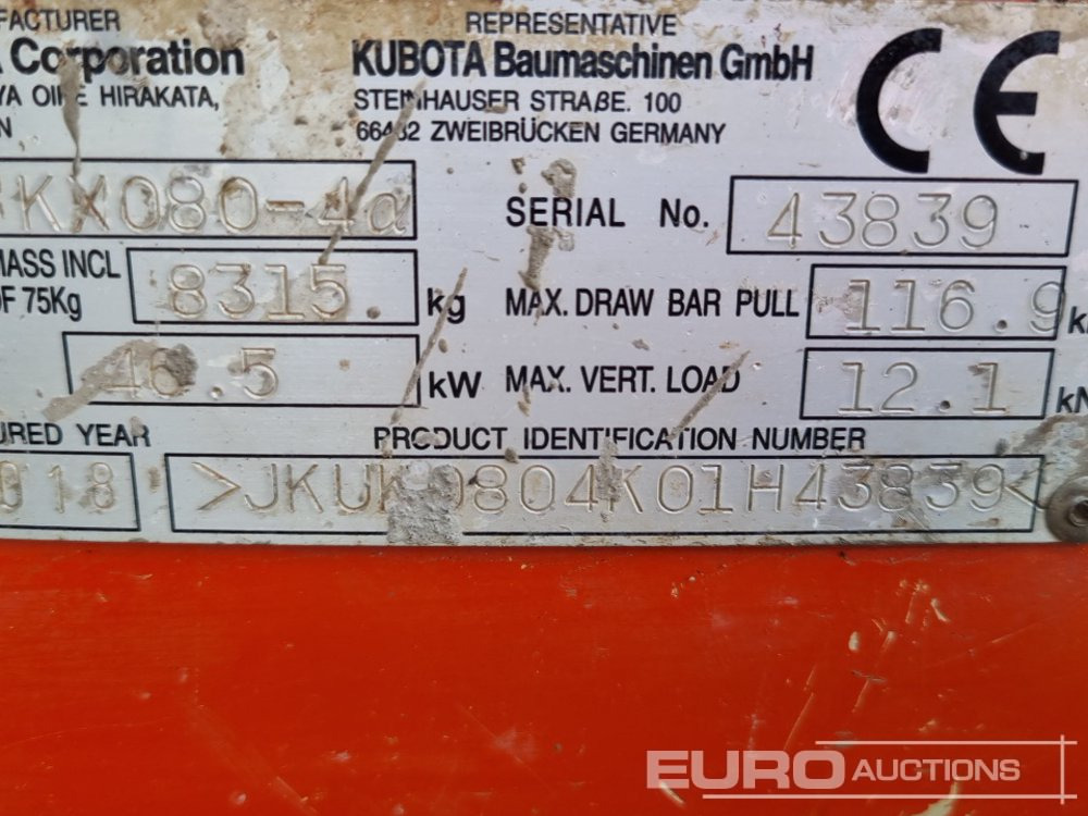 Mini excavator 2018 Kubota KX080-4A: picture 47