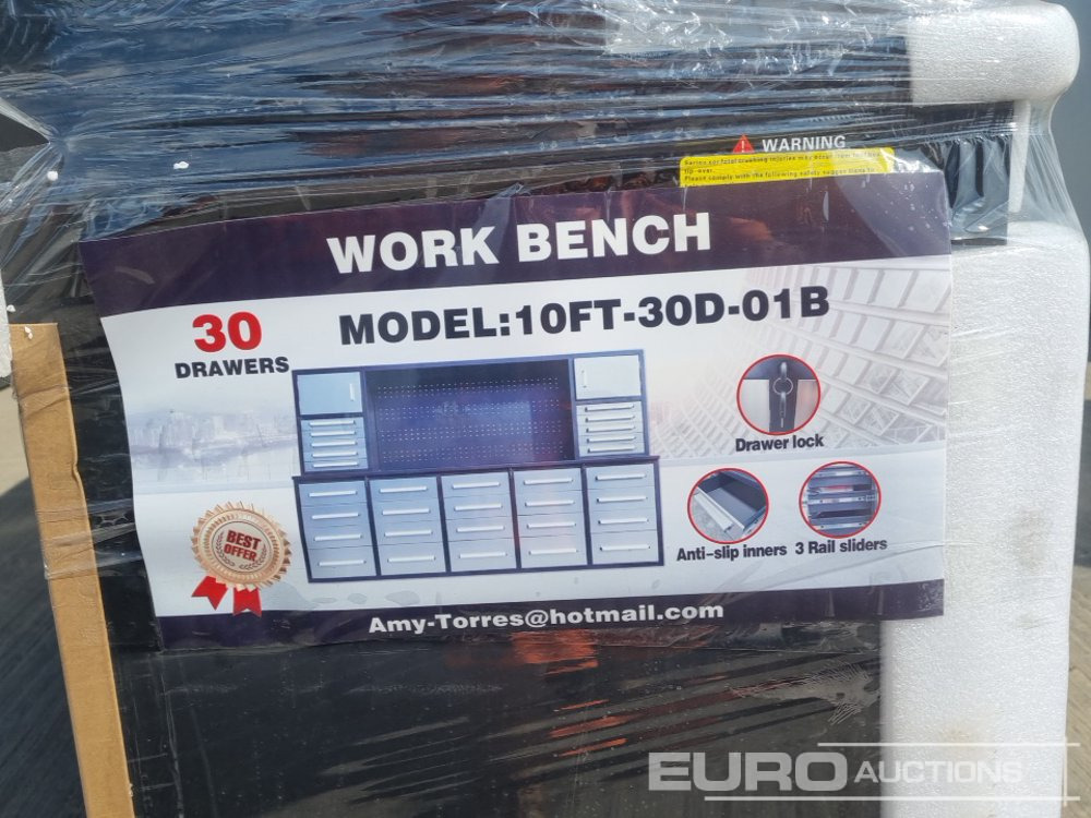 Unused 2025 10' Work Bench, 30 Drawers, 2 Cabinets - Workshop equipment: picture 1 Unused 2025 10' Work Bench, 30 Drawers, 2 Cabinets - Workshop equipment: picture 1